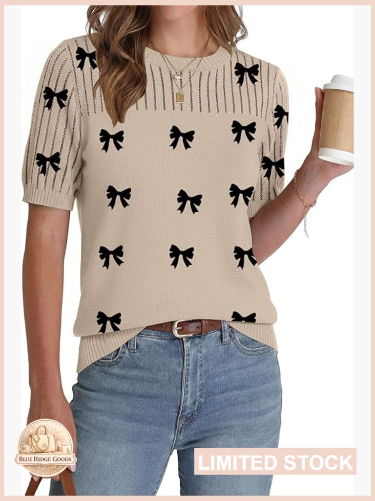 Short Sleeve Sweater Pullover Hollow Out Crew Neck Loose Fit Viscose Top